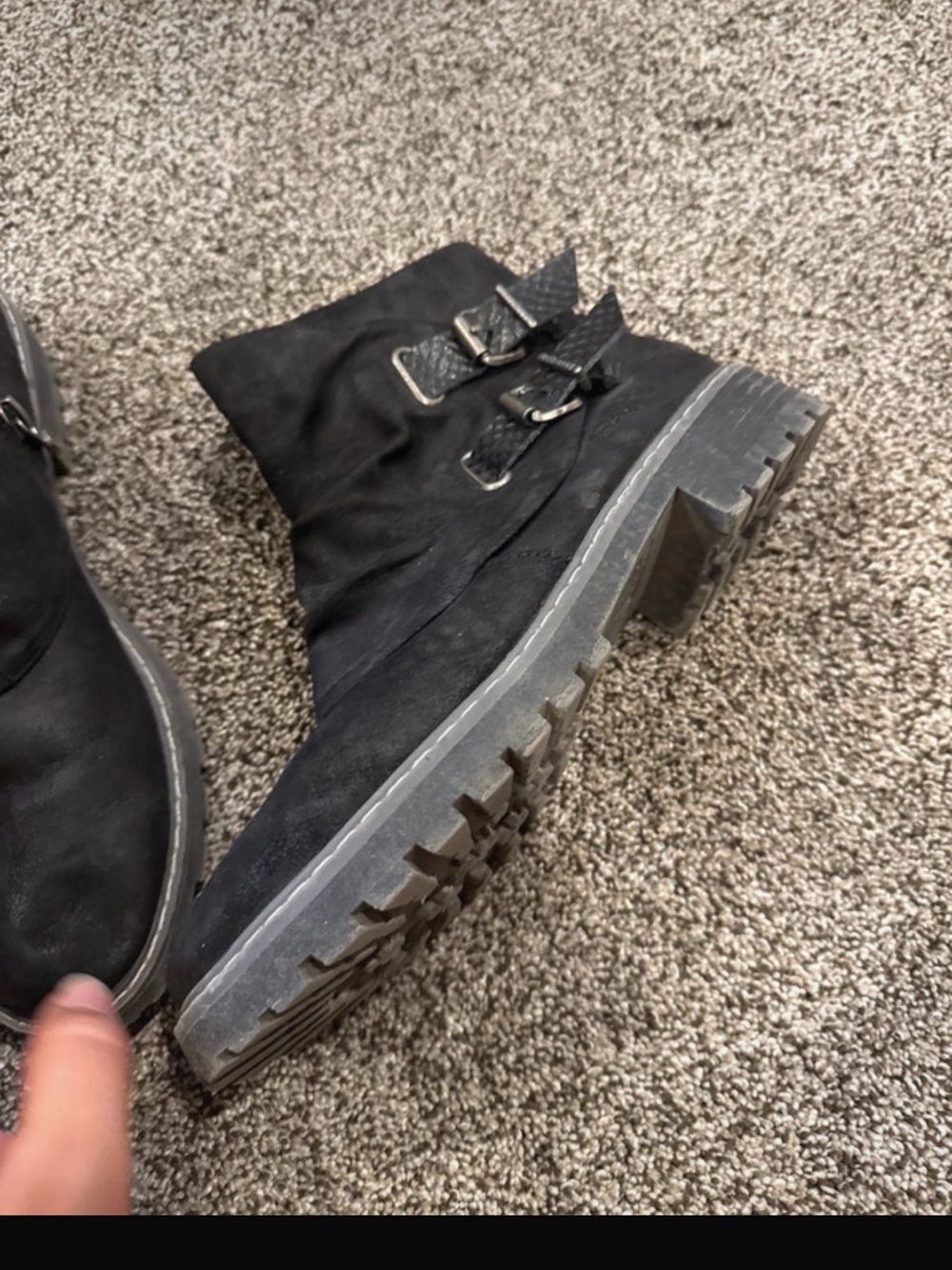 Blowfish Black Suede Combat Ankle Boots with Buckle Straps - Picture 3 of 5